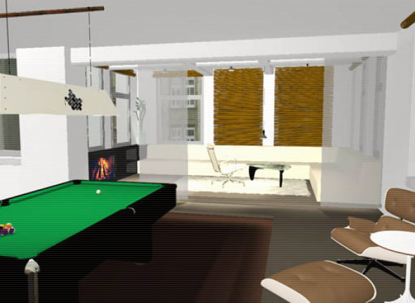Billardlounge, Entwurfsrendering