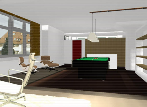Billardlounge, Entwurfsrendering